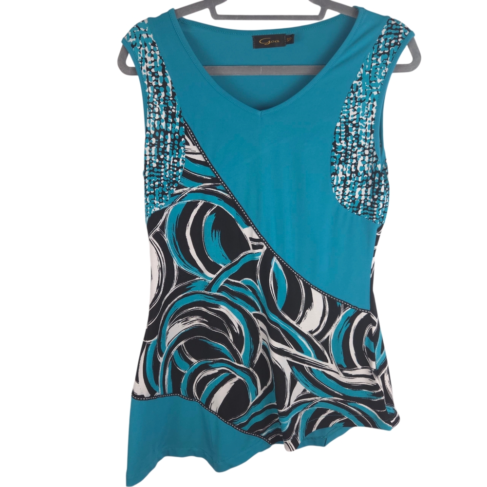 Goa Teal and Black Swirl Tank Top